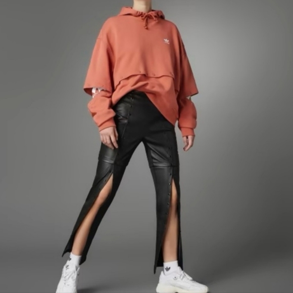 Adidas Always Original Pants Faux Leather Snap Button Slim - Picture 8 of 10